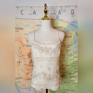 Ann Taylor Silk Beaded and Embroidered Cream Women's Top Size 6